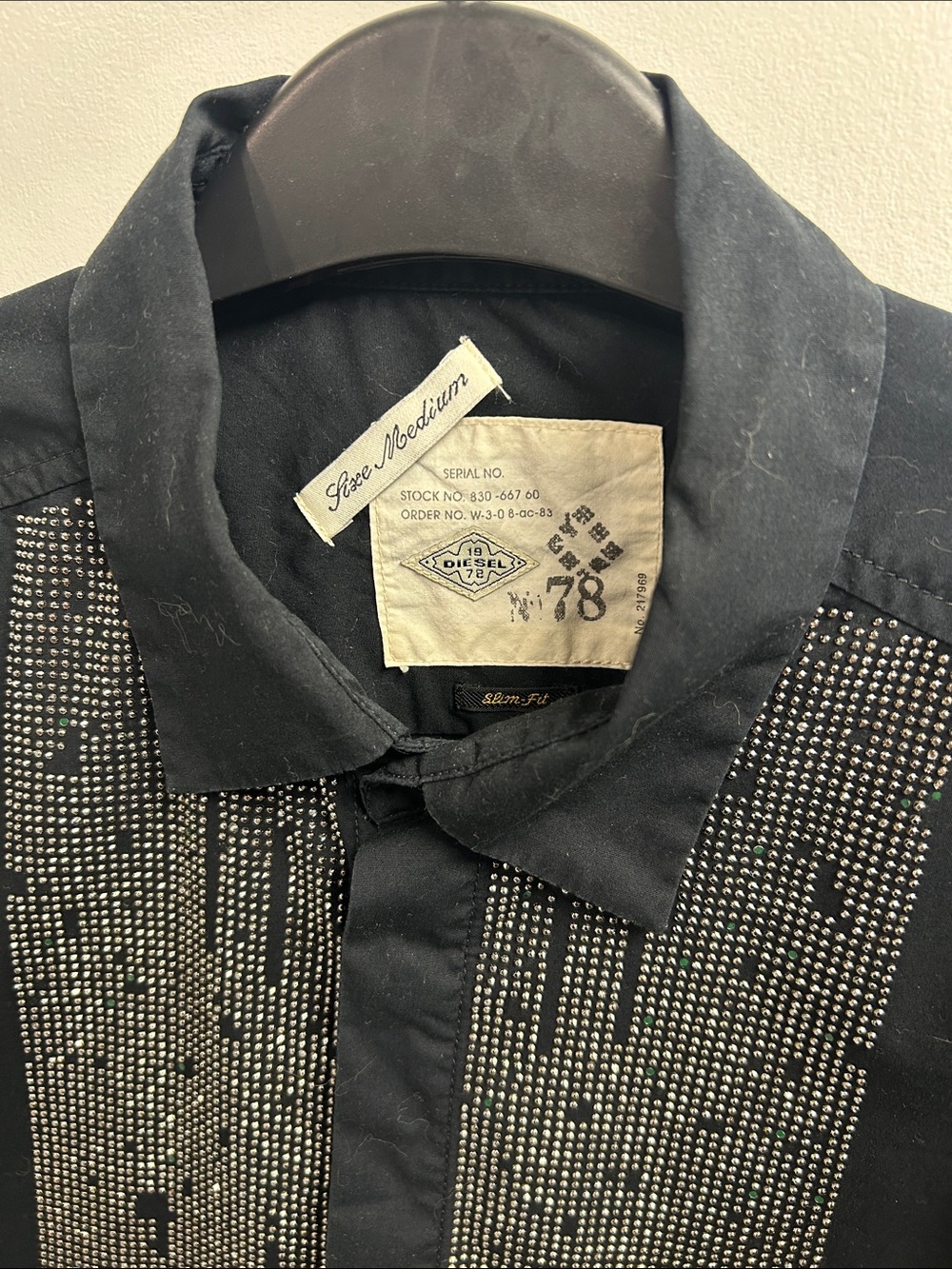 Men's Vintage Diesel Button-Up Shirt with Rhinestone Bib - Picture 2 of 7